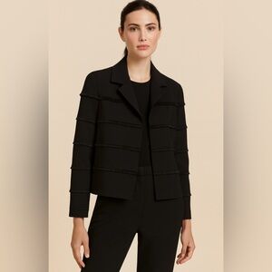 AKRIS PUNTO Fringe Trim Stripe Evening Blazer Work Tassel Jacket